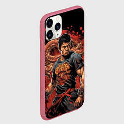 Чехол iPhone 11 Pro матовый Муай-Тай боец с драконом, цвет: 3D-малиновый — фото 2