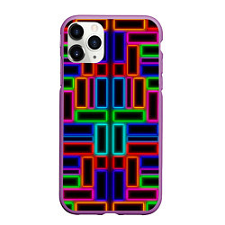 Чехол iPhone 11 Pro матовый Цветные светящиеся прямоугольники, цвет: 3D-фиолетовый