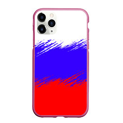 Чехол iPhone 11 Pro матовый Триколор штрихи, цвет: 3D-малиновый