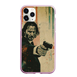 Чехол iPhone 11 Pro матовый Джон Уик с пистолетом, цвет: 3D-розовый
