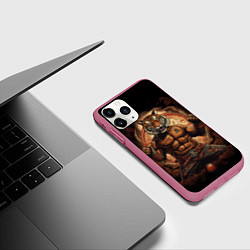 Чехол iPhone 11 Pro матовый Муай - Тай боевой тигр в перчатках, цвет: 3D-малиновый — фото 2