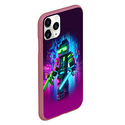 Чехол iPhone 11 Pro матовый Cyberpunk and Minecraft - collaboration ai art, цвет: 3D-малиновый — фото 2