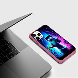 Чехол iPhone 11 Pro матовый Minecraft - neon character ai art, цвет: 3D-малиновый — фото 2