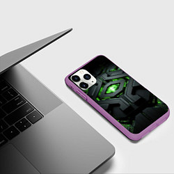 Чехол iPhone 11 Pro матовый Объемная абстрактная яркая зеленая фигура на черно, цвет: 3D-фиолетовый — фото 2
