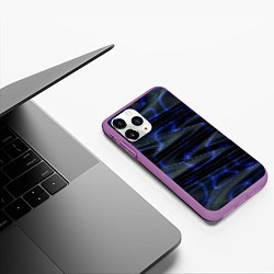 Чехол iPhone 11 Pro матовый Темно синие карбоновые волны, цвет: 3D-фиолетовый — фото 2