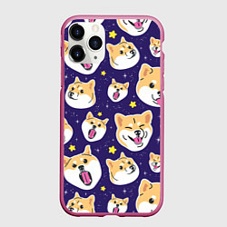 Чехол iPhone 11 Pro матовый Акита-ину паттерн, цвет: 3D-малиновый