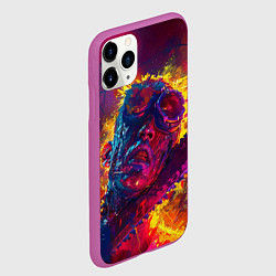 Чехол iPhone 11 Pro матовый Человек с пилой в брызгах краски, цвет: 3D-фиолетовый — фото 2