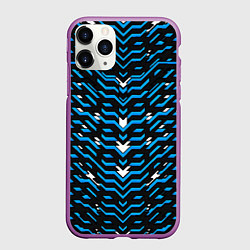 Чехол iPhone 11 Pro матовый Агрессивный чёрно-синий паттерн, цвет: 3D-фиолетовый