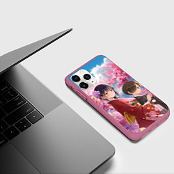Чехол iPhone 11 Pro матовый Кётаро и Анна - Опасность в моем сердце, цвет: 3D-малиновый — фото 2