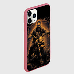 Чехол iPhone 11 Pro матовый Брутальный мотоциклист, цвет: 3D-малиновый — фото 2