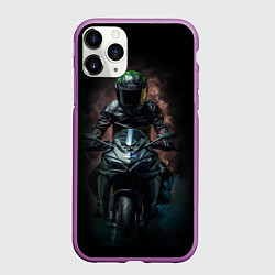 Чехол iPhone 11 Pro матовый Мотоциклист на мото, цвет: 3D-фиолетовый