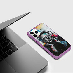 Чехол iPhone 11 Pro матовый Илон Маск граффити портрет на серой стене, цвет: 3D-фиолетовый — фото 2