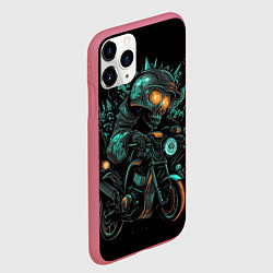 Чехол iPhone 11 Pro матовый Скелет на мото арт, цвет: 3D-малиновый — фото 2
