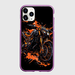 Чехол iPhone 11 Pro матовый Старый мотоцикл и оранжевые кляксы, цвет: 3D-фиолетовый