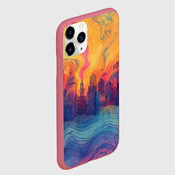 Чехол iPhone 11 Pro матовый Абстрактный город в волнах красок, цвет: 3D-малиновый — фото 2