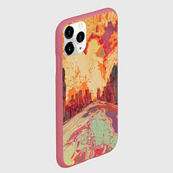 Чехол iPhone 11 Pro матовый Абстрактный город растворяющийся в красках, цвет: 3D-малиновый — фото 2