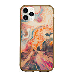 Чехол iPhone 11 Pro матовый Абстрактный город и разноцветные краски, цвет: 3D-коричневый