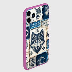 Чехол iPhone 11 Pro матовый Волки на дениме, цвет: 3D-фиолетовый — фото 2