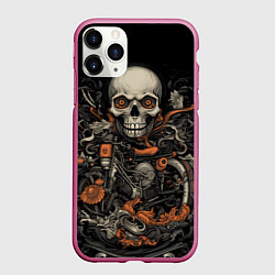 Чехол iPhone 11 Pro матовый Череп байкера: мото-дух, цвет: 3D-малиновый