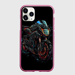 Чехол iPhone 11 Pro матовый Мотоцикл будущего в стиле киберпанк, цвет: 3D-малиновый