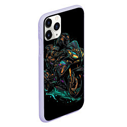 Чехол iPhone 11 Pro матовый Темный мотоцикл на черном фоне, цвет: 3D-светло-сиреневый — фото 2