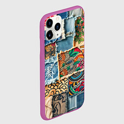 Чехол iPhone 11 Pro матовый Японские мотивы на дениме, цвет: 3D-фиолетовый — фото 2