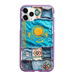 Чехол iPhone 11 Pro матовый Пэчворк джинсы в Казахстане, цвет: 3D-фиолетовый