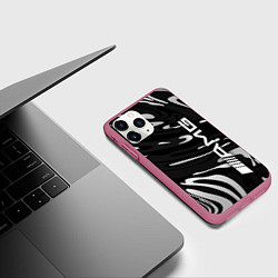 Чехол iPhone 11 Pro матовый Мерседес АМГ - белые волны, цвет: 3D-малиновый — фото 2