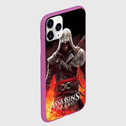 Чехол iPhone 11 Pro матовый Assassins creed огненный фон вокруг, цвет: 3D-фиолетовый — фото 2