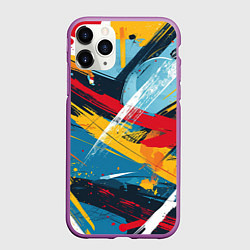 Чехол iPhone 11 Pro матовый Цветные мазки красок, цвет: 3D-фиолетовый