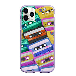 Чехол iPhone 11 Pro матовый Аудио кассеты разноцветные, цвет: 3D-светло-сиреневый