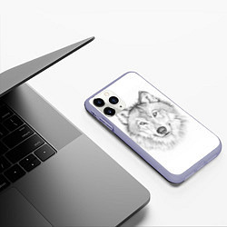 Чехол iPhone 11 Pro матовый Нарисованный волк зубами щёлк, цвет: 3D-светло-сиреневый — фото 2