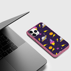 Чехол iPhone 11 Pro матовый Космические приключения, цвет: 3D-малиновый — фото 2