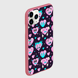 Чехол iPhone 11 Pro матовый Паттерн с арт сердцами, цвет: 3D-малиновый — фото 2
