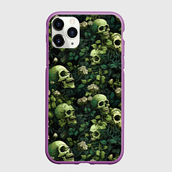Чехол iPhone 11 Pro матовый Поле черепов с цветами, цвет: 3D-фиолетовый