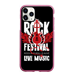 Чехол iPhone 11 Pro матовый Rock festival - live music, цвет: 3D-малиновый