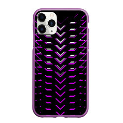 Чехол iPhone 11 Pro матовый Розово-белые полосы на чёрном фоне, цвет: 3D-фиолетовый