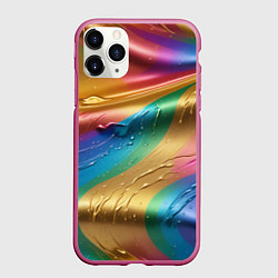 Чехол iPhone 11 Pro матовый Жидкий радужный металл, цвет: 3D-малиновый