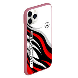 Чехол iPhone 11 Pro матовый Mercedes benz AMG - белый с красным, цвет: 3D-малиновый — фото 2