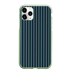 Чехол iPhone 11 Pro матовый Чёрный в ярко-синюю полоску, цвет: 3D-салатовый