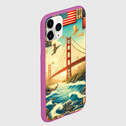 Чехол iPhone 11 Pro матовый Мост через реку и пэчворк - нейросеть арт USA brid, цвет: 3D-фиолетовый — фото 2