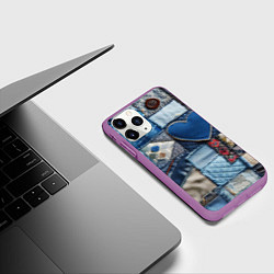 Чехол iPhone 11 Pro матовый Джинсовый пэчворк - нейросеть, цвет: 3D-фиолетовый — фото 2