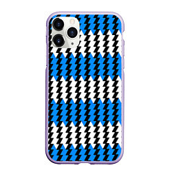 Чехол iPhone 11 Pro матовый Вертикальные бело-синие полосы, цвет: 3D-светло-сиреневый