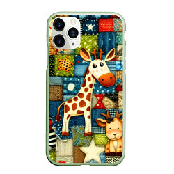 Чехол iPhone 11 Pro матовый Жираф и компания - пэчворк нейросеть, цвет: 3D-салатовый