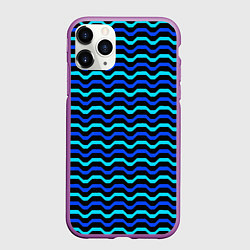 Чехол iPhone 11 Pro матовый Синие и голубые полосы на чёрном фоне, цвет: 3D-фиолетовый