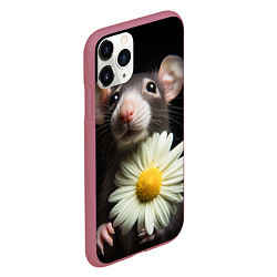 Чехол iPhone 11 Pro матовый Крыс и ромашка, цвет: 3D-малиновый — фото 2