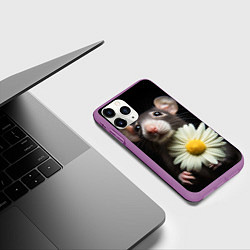 Чехол iPhone 11 Pro матовый Крыс и ромашка, цвет: 3D-фиолетовый — фото 2