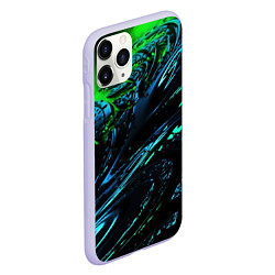 Чехол iPhone 11 Pro матовый Яркая зеленая краска на темной абстракции, цвет: 3D-светло-сиреневый — фото 2