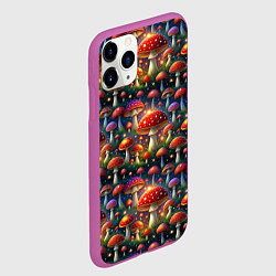 Чехол iPhone 11 Pro матовый Красные мухоморы в лесу паттерн, цвет: 3D-фиолетовый — фото 2