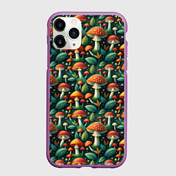 Чехол iPhone 11 Pro матовый Дикие грибы лесные мухоморы, цвет: 3D-фиолетовый